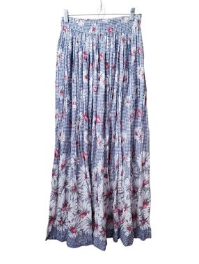 Vintage Stonebridge Floral And Gingham Print Maxi Skirt